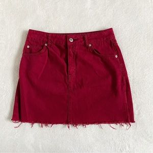 Topshop moto red denim 100% cotton mini skirt size 6